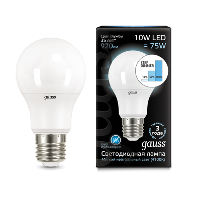Лампа LED A60 10W E27 4100K dim 102502210-S